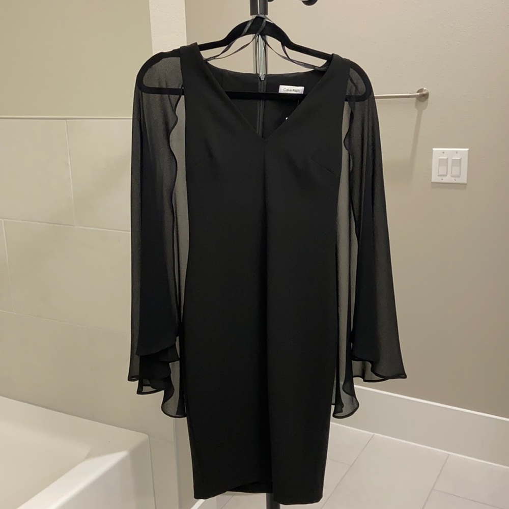 Calvin Klein Black Midi Dress with Flowly Shawl
